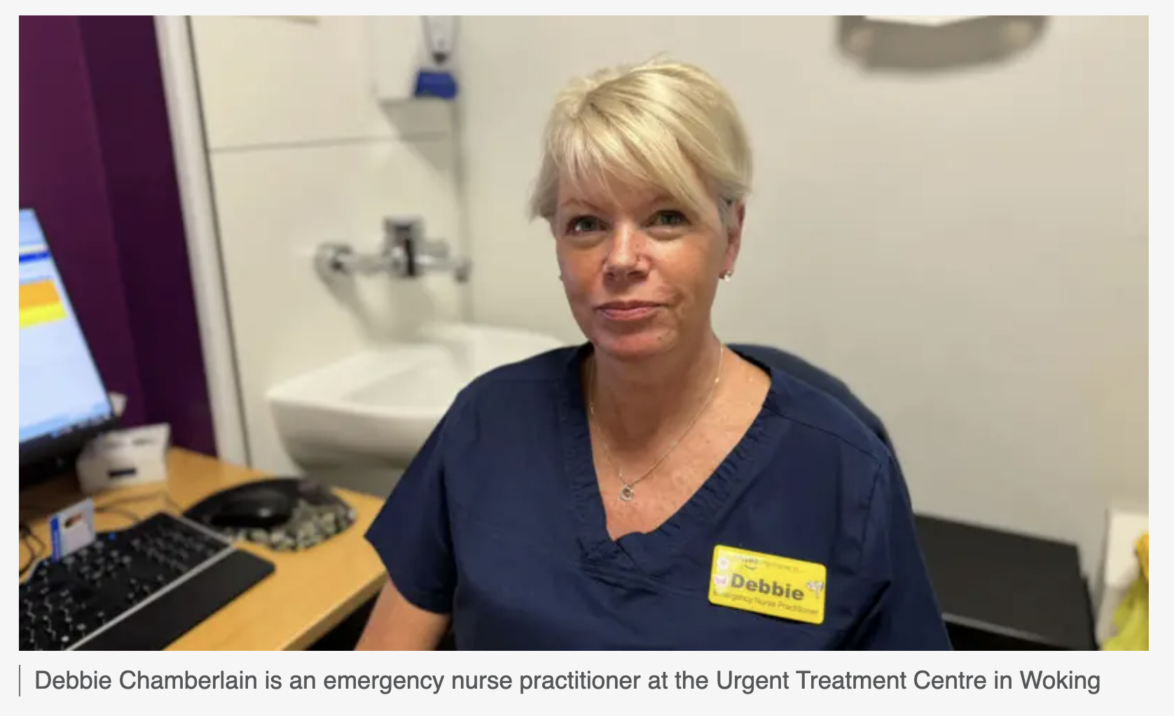 Photo of emergency nurse practitioner Debbie Chamberlain at Woking Urgent Treatment Centre