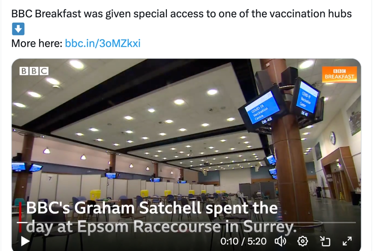 Screenshot of BBC Breakfast post on X